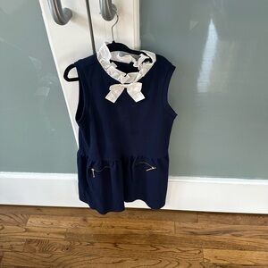 Janie and Jack Navy Bib Dress with White Ruffle Bow Collar